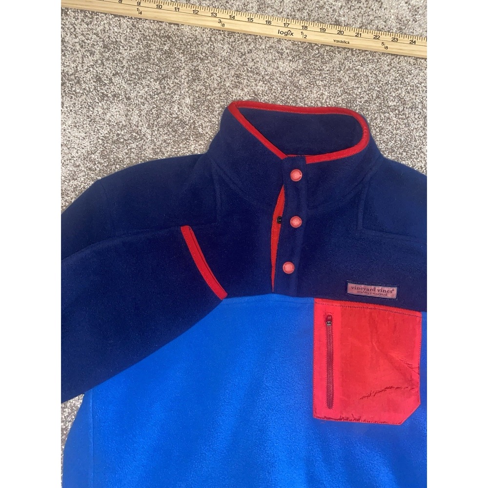 Vineyard Vines Men's 1/4 Button Fleece Sweatshirt Jacket Blue Red Zips Size M
